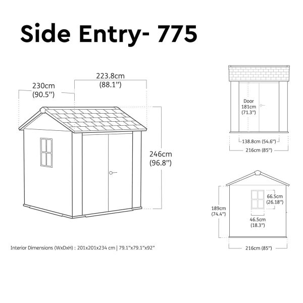 Keter 7′ x 7.5′ Newton Plus Side Entry Plastic Shed – Dark Grey-oakleysgardenmachine- Free shipping