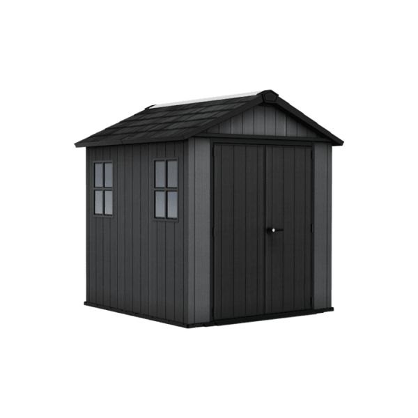 Keter Newton Plus Vertical 7x7.5 ft Apex Grey Plastic 2 door Shed with floor & 2 windows (Base included)