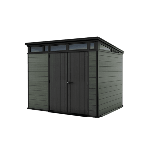Keter 9’x 7′ Cortina Heavy Duty Plastic Pent Shed – Green-oakleysgardenmachine- Free shipping